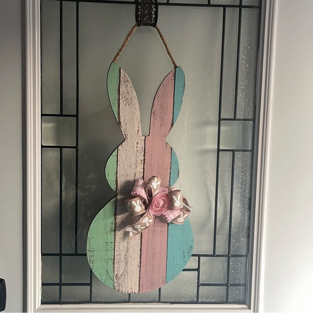 Easter Bunny Striped Wooden Door Hanger/Wreath